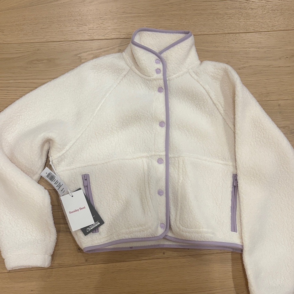 Aritzia White Sweater with Purple Accents